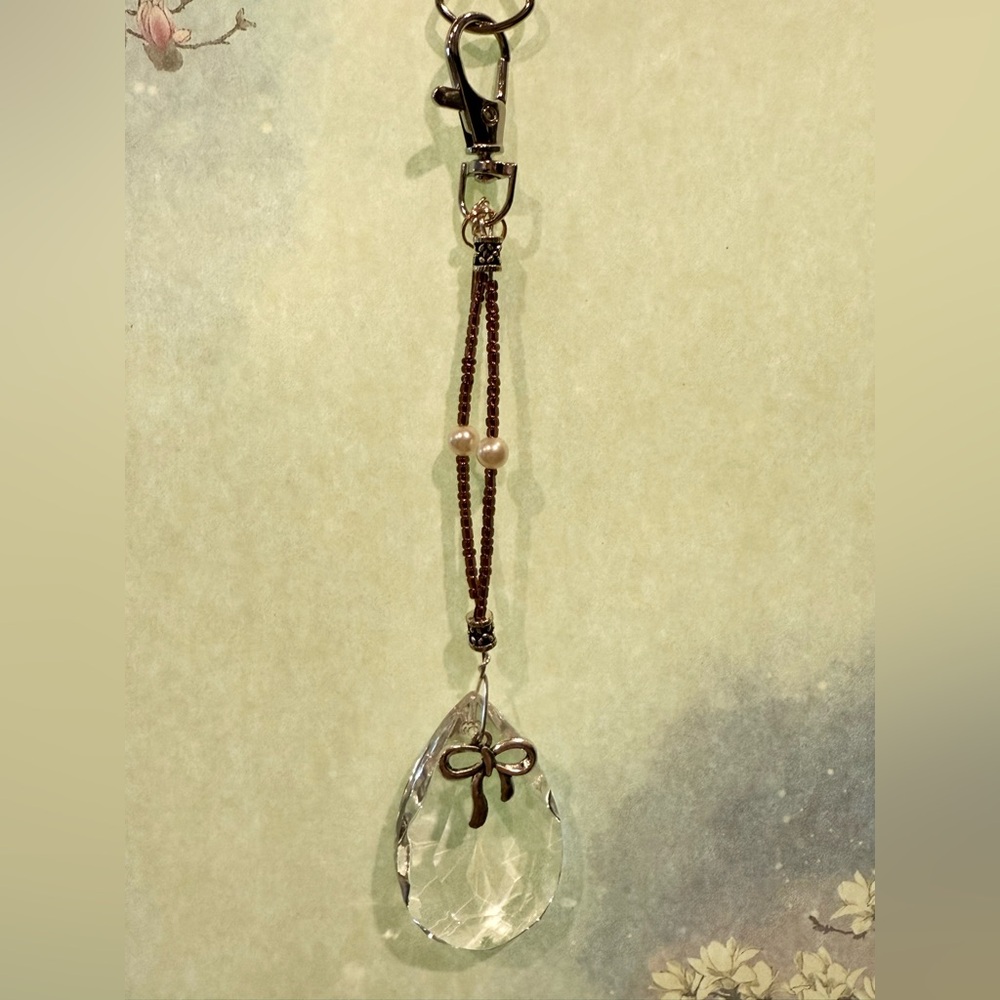 Purse Charm/ Keychain/ Sun-catcher- Crystal Bow Pink- Handmade